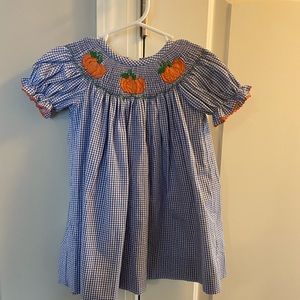 Pumpkin Smocked Bishop Royal Blue Gingham